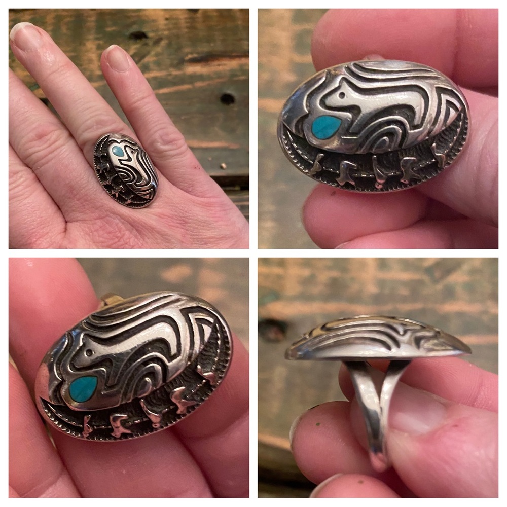 Vintage Native American Sterling & Turquoise Animal Fetish Ring